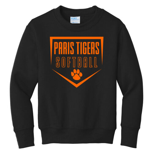 Paris Tigers Softball Design 1 on a Port & Co ® - Youth Core Fleece Crewneck Sweatshirt Thumbnail