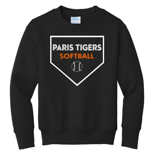 Paris Tigers Softball Design 2 on a Port & Co ® - Youth Core Fleece Crewneck Sweatshirt Thumbnail