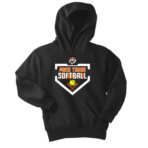 Paris Tigers Softball Design 3 on a Port & Co ® - Youth Core Fleece Pullover Hooded Sweatshirt Thumbnail