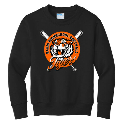 Paris Tigers Softball Design 4 on a Port & Co ® - Youth Core Fleece Crewneck Sweatshirt Thumbnail